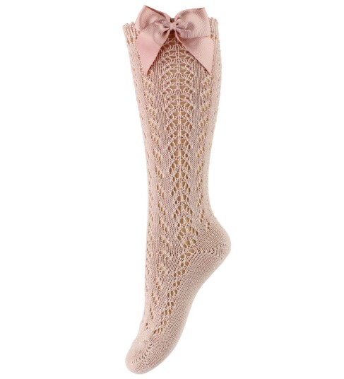 Condor Knestrømper m. Sløyfe Strikk Støvet Roa 0 3 md Sokker Rosa