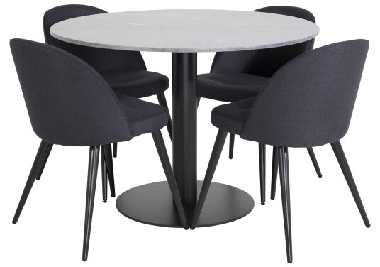 Venture Design Estelle & Velvet spisegruppe Svart/svart 4 st stoler & bord 106 cm