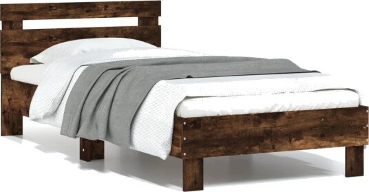 vidaXL Sengeramme med hodegavl og LED-lys røkt eik 75x190 cm 8721012241046