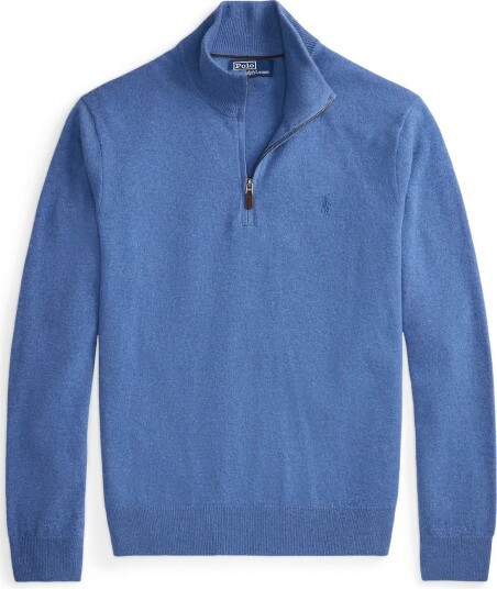 Polo Ralph Lauren Wool Quarter Zip Sweater   BLUE BORAGE HEATH   XXL
