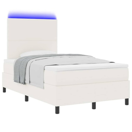 LED Box Springer Bed Krem og hvit 120 x 200 cm Corduroy stoff