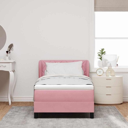 Box Spring Seng med Madrass Rosa 90x200 cm Fløyel