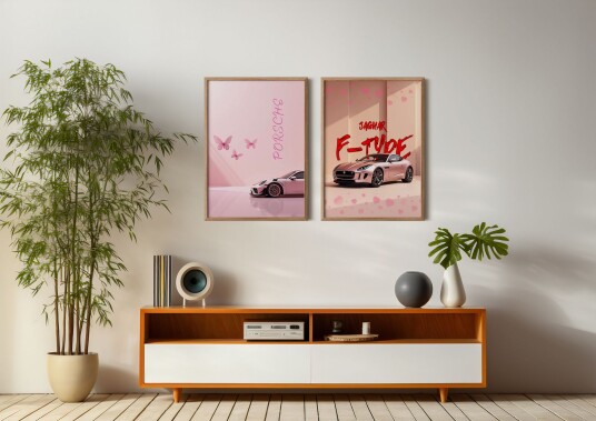Plakat Jaguar og Porsche Sett med 2 Plakat Jaguar og Porsche Sett med 2