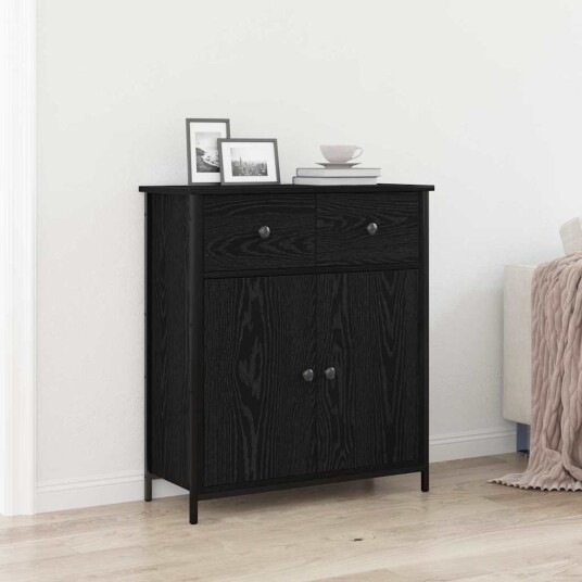 Sideboard Svart Eik 70x30x80 cm Ingeniørtre og Stål Sideboard Svart Eik 70x30x80 cm Ingeniørtre og Stål