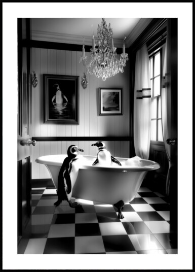 Elegant Penguin Bath Plakat / 100x150