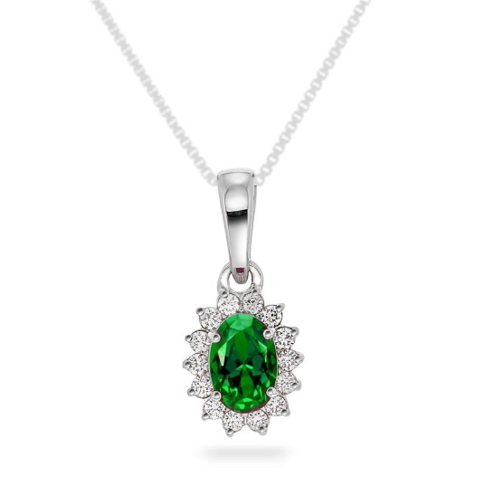 Gold CollectionAnheng i 585 hvitt gull med diamanter 0,14 ct og smaragd