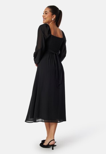 BUBBLEROOM Square Neck L/S Midi Georgette Dress Black 34 BUBBLEROOM Square Neck L/S Midi Georgette Dress Black 34