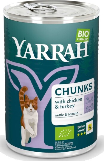Yarrah Organic Chunks Økologisk Kylling & Kalkun Med Brennesler & Tomater 24 X 405 G