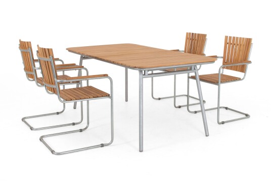 Selected Home Resö & Hönö spisegruppe Sølv/teak 4 lenestoler & bord 194 cm
