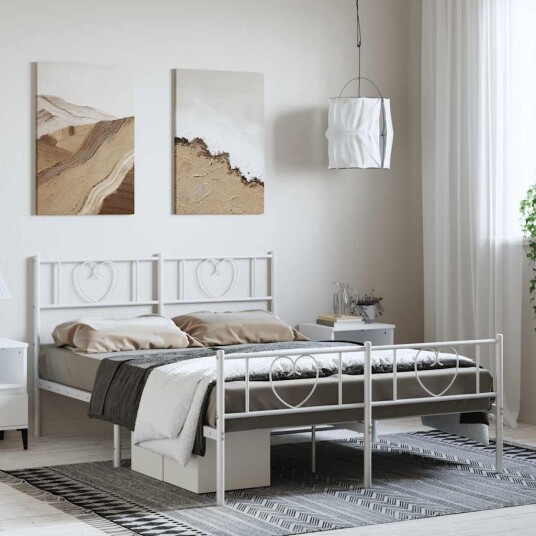 vidaXL Sengeramme i metall med hode- og fotgavl hvit 150x200 cm vidaXL Sengeramme i metall med hode- og fotgavl hvit 150x200 cm