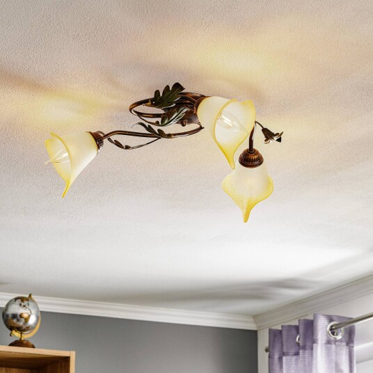 ONLI Taklampe Quercia 3-lys krem/bronse/grønt ONLI Taklampe Quercia 3-lys krem/bronse/grønt