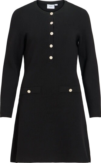 Vila Visway O Neck L/S A Line Knit Dress BLACK BEAUTY XS