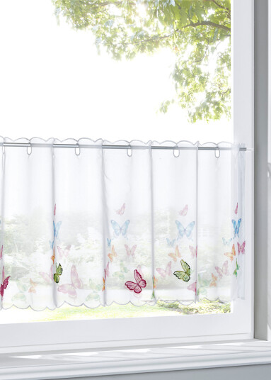 bonprix Kafégardin med sommerfuglbroderi 1 (H/B: 30/85 cm),2 (H/B: 30/115 cm),3 (H/B: 45/85 cm),4 (H/B: 45/115 cm),5 (H/B: 60/115 cm),6 (H/B: 60/155 cm) rosa