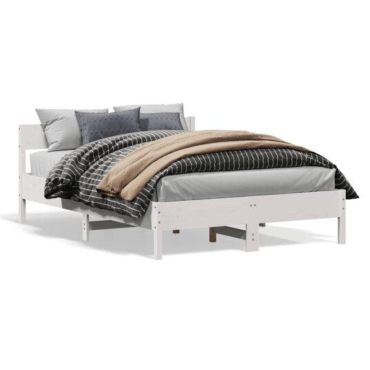 Sengeramme med hodegavl hvit 140x200 cm heltre furu 8721012429031