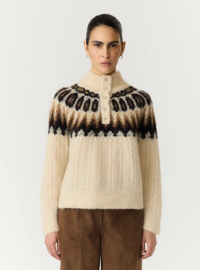 Y.A.S Domina Long Sleeve Wool Blend Knit Beige XL