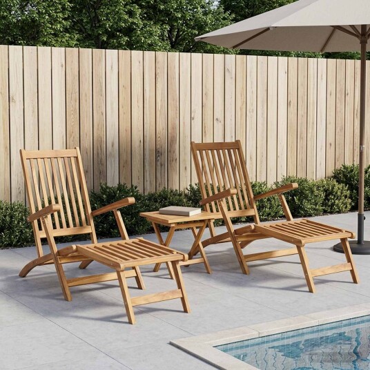 vidaXL Sammenleggbart dekkstol med bord 2 pcs Naturlig Massivt Teaktre