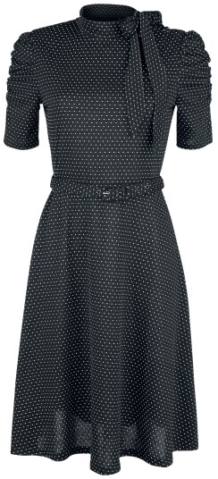 Voodoo Vixen Rockabilly Middellang kjole Posie Black Polka Dot Tie-neck Dress S til 4XL Damer svart