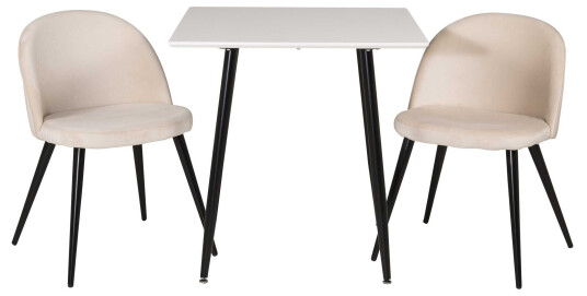 Venture Design Polar & Velvet spisegruppe Hvit/svart 2 st stoler & bord 75 x 75 cm