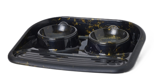 Matbar Butler Marble Svart Gull 45X36X8Cm 2X300Ml Hund Utstyr Skåler Og Flasker Savic