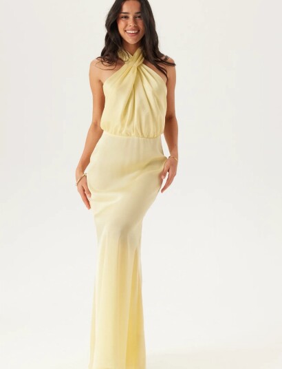 Bubbleroom Halterneck Satin Gown Yellow 34 Bubbleroom Halterneck Satin Gown Yellow 34