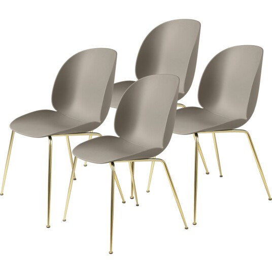 Gubi Beetle Stol Upolstret 4 pk Conic Base Brass Beige Gubi Beetle Stol Upolstret 4 pk Conic Base Brass Beige