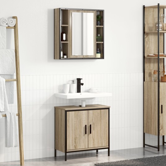 Baderomsinnredningssett med hylle 2 pcs Brun 60 x 30 x 60 cm Baderomsinnredningssett med hylle 2 pcs Brun 60 x 30 x 60 cm