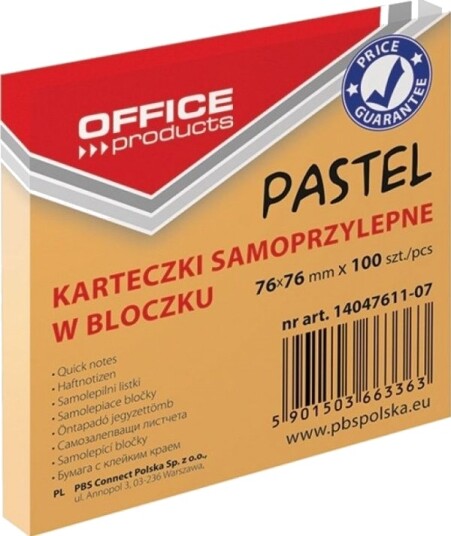 Kontorprodukter Selvklebende Notatbok Kontorprodukter 76X76mm Pastell Oransje