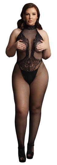 Le Désir Svart Halterneck Kattedrakt Plus Size     - Svart