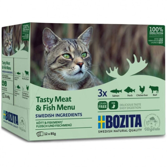 Bozita Kattemat Multibox Kjøtt og Fisk i Gelé 12 x 85 g