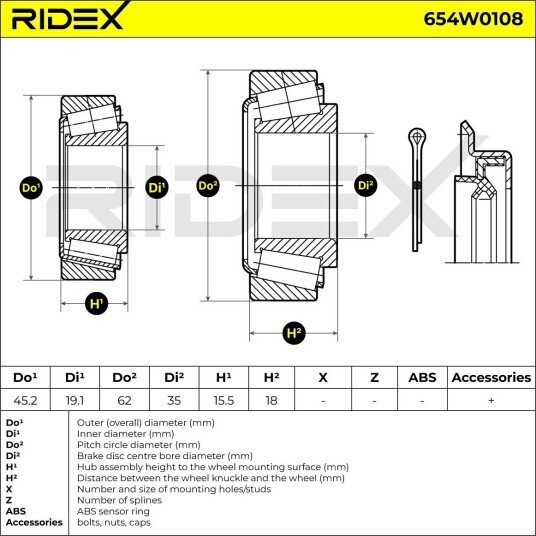 RIDEX 654W0108 Hjullager