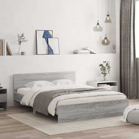 vidaXL Sengeramme med hodegavl grå sonoma 140x200 cm 8721012247055