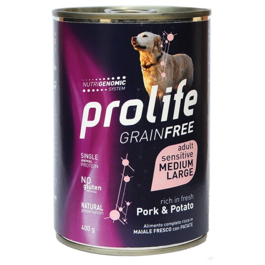 Prolife Grain Free Adult Sensitive Medium/Large Pork Medium/Stor Sett %: 6 X 400 G Prolife Grain Free Adult Sensitive Medium/Large Pork Medium/Stor Sett %: 6 X 400 G
