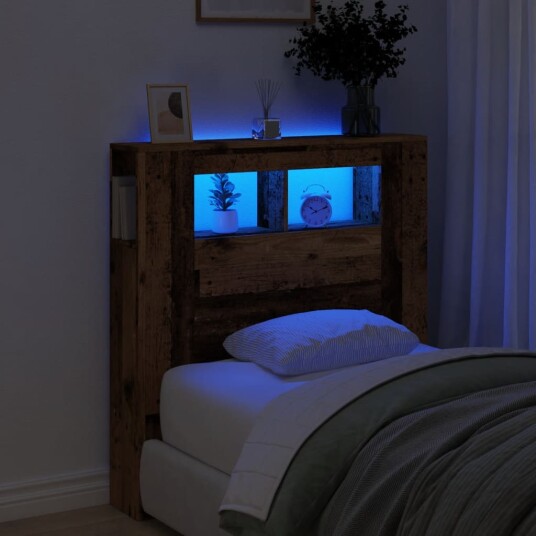  Sengegavl med LED gammelt tre 100x18,5x103,5 cm konstruert tre 8721158446695