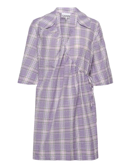 GANNI Seersucker Check Mini Wrap Dress Purple L/XL GANNI Seersucker Check Mini Wrap Dress Purple L/XL