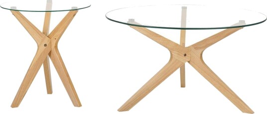 Soffbord Beliani Valley set om 2 Transparent\|\|Light wood -