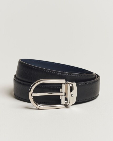Montblanc Reversible Horseshoe Leather Belt 30mm Blue/Black Grain Montblanc Reversible Horseshoe Leather Belt 30mm Blue/Black Grain