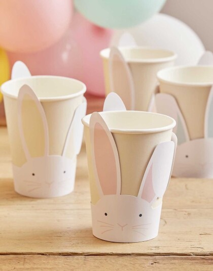 8 stk Pastellfargede Pop Out Pappkrus med Kaninmotiv 266 ml Eggciting Easter