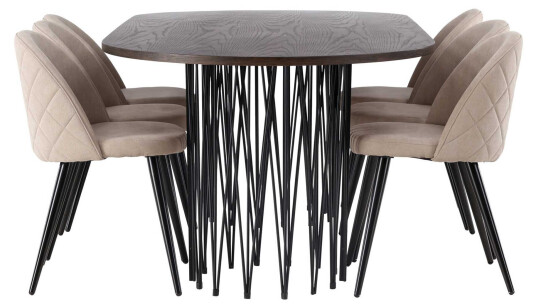 Venture Design Stone oval & Velvet spisegruppe Beige/mokka 6 stoler & bord 220 x 100 cm