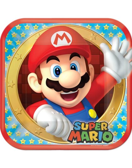 Amscan 8 stk Firkantede Papptallerkener 23x23 cm Super Mario Party 9901535 66