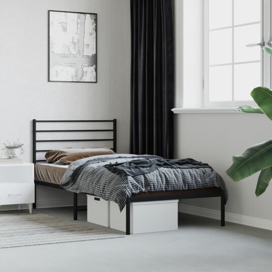 vidaXL Sengeramme i metall med hodegavl svart 107x203 cm