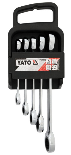 Yato YT-5038 Dobbelthodet Skrallesett 5 deler, Kromvanadium, 8x9-17x19 mm