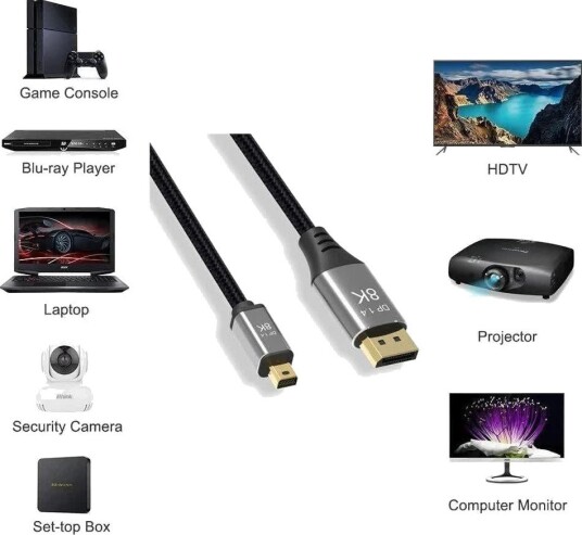 Nördic Mini DisplayPort til DisplayPort kabel 8K@60Hz 4K@240Hz 32.4 Gbps 1m Nördic Mini DisplayPort til DisplayPort kabel 8K@60Hz 4K@240Hz 32.4 Gbps 1m