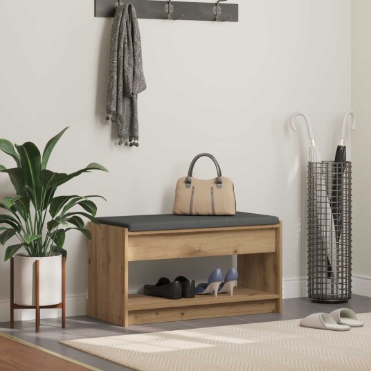 vidaXL Gangbenk med pute med hylle Artisan Eik 83 x 38 x 45 cm vidaXL Gangbenk med pute med hylle Artisan Eik 83 x 38 x 45 cm