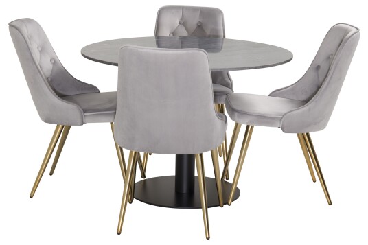 Venture Home Estelle Spisegruppe 106 cm Rund med 4 Velvet Stoler Sort/Guld