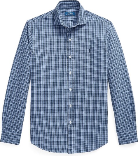 Polo Ralph Lauren Custom Fit Plaid Oxford Shirt   7522A BLUE HEATHE   M