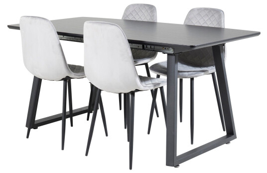Venture Home Inca Spisegruppe Forlengningsbar 160 cm Rektangulær med 4 Polar Stoler Sort