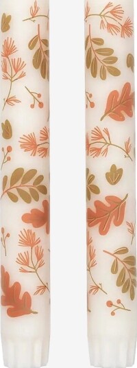 Broste Copenhagen Forest Leaves Taper Candle With Print   WHITE   H 19 cm