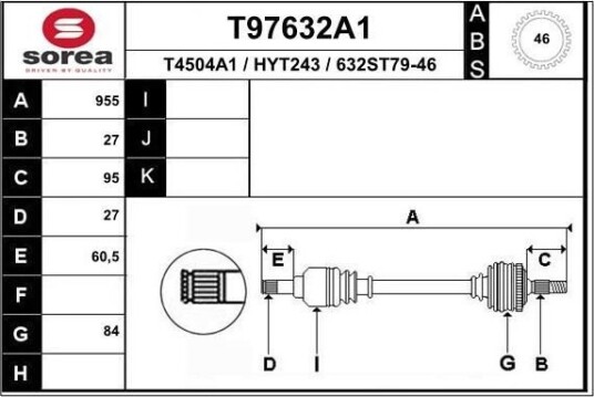 EAI T97632A1 Drivaksel EAI T97632A1 Drivaksel