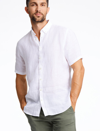 Lindbergh Black Soft Linen Shirt S/S - Modern Fit - White - S Lindbergh Black Soft Linen Shirt S/S - Modern Fit - White - S