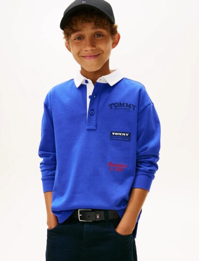 Tommy Hilfiger Multi Print Polo Ls Blue 140